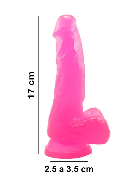 Dildo clásico de 17 cm con testículos y chupa